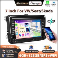 Podofo 7'' 6+128G Auto-Radio für VW Kabelloses CarPlay Android Auto-Multimedia-Stereo WIFI GPS-Navigation FM/RDS 2din Haupteinheit