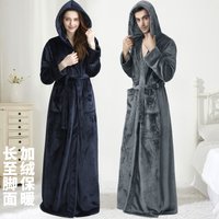 Peignoir en flanelle épais et chaud pour l'automne et l'hiver, long jusqu'aux pieds, peignoir en polaire corail grande taille avec capuche