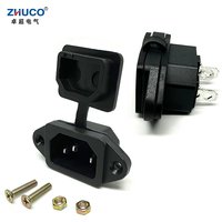 1PC LZ-14-1-01 3Pins IEC320 C14 Plug Connector10A 250V AC Electrical Panel Mounted Power Socket With Waterproof PVC Cover