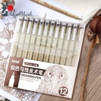 Brown Fine-Line Art Pens Needle Tip Markers 12pcs 0.15-3mm Comics Manga Precision Sketching Drawing pen waterproof LT-112