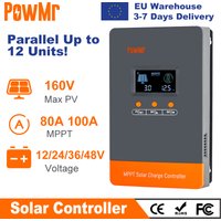 PowMr MPPT 100A 80A Solar Charge Controller Solar Panels Regulator 12V 24V 36V 48V Parallel Up 12 Units For Lead Lithium Battery