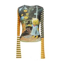 Deeptown Y2k Harajuku Cartoon T Shirts Women Kawaii Juminocore Graphic Tees Japanese Style 2000s Long Sleeve Tshirts Slim Up