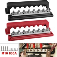 8 Post Power Distribution Block M10 with Cover Heavy Duty 24V 600 Amp Rating Bus Bar Pair for Automotive RV Vehicles Truck Boat