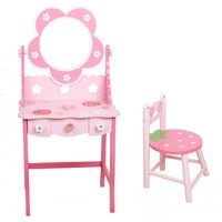 New Wooden Pink Flower Large Children's Dressing Table Set Toy With Mirror