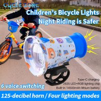 Kid's Scooter Cartoon Front Light with Horn Bicycle Colorful Warning Headlight Loud Alarm for Children Night Riding Safety