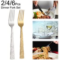 7.95“ Food Grade 18-10 Steel Luxury Gold Plated Dinner Forks Set Dishwasher Safe Salad Fork Table Fork Set With Hammered Handle