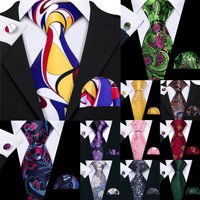Barry.Wang Colorful Men Tie Handkerchief Cufflinks Set Novelty Floral Necktie for Male Designer Wedding Business Party Gift