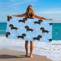 Cartoon Dachshund Pattern Quick Dry Beach Towel Soft Comfortable Skin Friendly Multi-Size Flat Print Design for Pool Camping