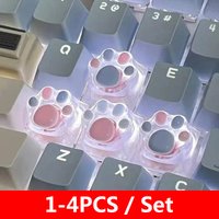 1PC/4PCS Personalized Mechanical Keyboard Transparent Cute Cat Paw Keycaps Key Cap OEM Cross Shaft Resin Handmade R4 Keys