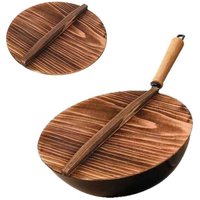 Traditional Universal Wooden Pot Cover Anti Scalding 22-34cm Iron Wok Pan Lid Round Fir Wood Pot Lid Kitchen Accessories