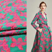 European and American Spring and Autumn Red Flower Women's Jacquard Fabric Windbreaker Dress Weaving Brocade Clothing Fabric