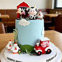 Rustic Farm Style Cake Topper Cow Chick Sheep Horse Tractor Farm Shed Elements for One Year Old Birthday Baby Shower Cake Decor