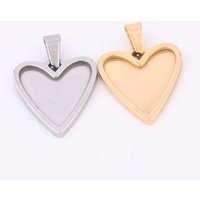 5pcs Stainless Steel Gold Plated 13x16mm Drop Heart Cabochon Setting Trays Diy Bezel Pendant Base Blanks For Necklace Making