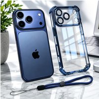 Luxury Transparent Four Corners Shockproof Phone Case for IPhone 17Air 17 16 15 14 Plus 13 12 11 Pro Max with Wrist Strap Cover