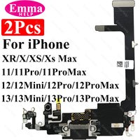 2pcs USB Charging Charger Port Flex Cable For iPhone 11 12 Pro Max mini 13 8 X XS XR Dock Charger Connector With Microphone Flex