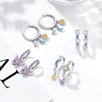 MISEFF S925 Sterling Silver Earrings Exquisite Star, Moon, and Butterfly Earring For Women Fashion Jewelry Birthday Gift