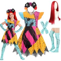 Robe de cosplay Sally pour filles, Halloween, fête d'horreur, Noël, costume de carnaval pour enfants, tenue de fête 2026