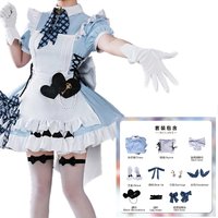 Robe de demoiselle d'honneur Alice pour femmes, robe Lolita bleue et blanche, ensemble complet avec accessoires, tenue de scène d'idole d'anime, costumes d'Halloween