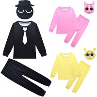Sprunki Black Kids Costume Boys Cosplay Cartoon Sprunki Plush Long Sleeved T-shirt+trousers Girls Clothe Halloween Funny Outfit