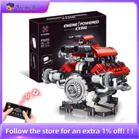 660PCS Technical The Motorzed V8 K96203 APP Programmable Car Part Building Block Engine Model Set LED Light Assembly Brick Toys
