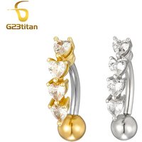 Reverse 4 Hearts Belly Button Ring Medical Hypoallergenic F136 Titanium 14G Navel Barbells Piercings Jewelry bauchnabelpiercings