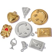 3pcs/lot 14K Gold Plated Smile Face Stainless Steel DIY Charm Necklace Tredny Goblet Pizza Good Luck Heart Pendant Woman Jewelry