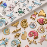 5Pcs Trendy Colorful Summer Ocean Turtle Conch Shell Mermaid Tail Pendant Cute Sea Starfish Elephant Charms For Making Jewelry