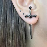 Hip Hop Cross Sword Stud Earrings Retro for Woman Men Gothic Crystal Jewelry gift Personality Simple Jewelery Fashion New