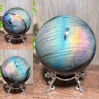 1PC Natural Flashy Blue Labradorite Sphere Stone Healing Crystal Reiki Energy Home Decoration Ornament Meditation Gift+Stand