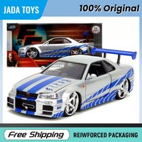 In Stock JADA 1:24 Fast & Furious 2002 Brian Nissan Skyline GT-R BNR34 Children Toy Alloy Car Model Original Toys for Boys Gifts