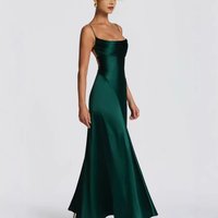 Australian Women's Back-cross-strap Hollow-out Camisole Dress With Chest Pleats Slim-fit Waist And Long Skirt Pure Desire ZJBL