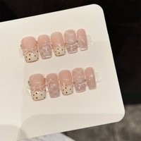10pcs Sweet Stars Bow Handmade Fake Nails Press on Nails Gentle Cat's Eye Fake Nails French Tips Detachable Wedding False Nails