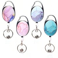 Marble-Patterned Retractable Id Holder, Double-Sided Colorful Printed Retractable Id Holder with Detachable Keychain, Marble-Patterned Id Holder and Key Ring, Durable Nylon Retractable Cord,