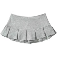 Mooyufon Fabric Y2K Mini Skirt Women Low Waist Wide Pleat Light Grey Sexy Vintage A-line Pleated Skirt Casual Skort Summer