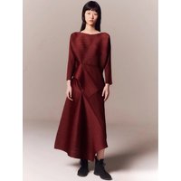 Wine Red Pleated 3/4 Sleeve Asymmetric Top and Pleated Irregular Maxi Skirt Textured Two-Piece Set Minimalist Chic Trendy Daily