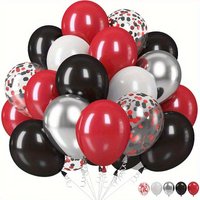 53-Piece Black Red Silver Latex Balloons Graduation Party Birthday Racing Poker Decorations Indoor and Outdoor Party Decorations