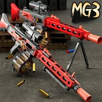 MG3 Shell Ejecting Electric Toy Gun, Automatic & Manual 2-in-1 Soft Bullet Blaster with Drum Magazine for Outdoor Shooting Games
