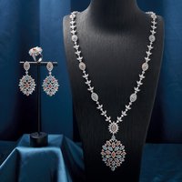 IN JEWELIFE Trendy Turquoise Zircon Long Necklace Earring Ring Jewelry Sets for Women Party Luxury Wed Jewellery Accessories