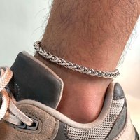 Basic Men Wheat Chain Anklets,Waterproof Stainless Steel Cuban Chain Anklet Foot Bracelet,Barefoot Gifts for Him Jewelry