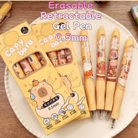 Erasable Retractable Gel Pen with Cute Capybara 0.5mm Smooth Quick-Drying Ink Student Stationery for Homework Test Prep