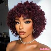 Lekker 100% Human Hair Colored Red Short Pixie Afro Curly Bob Wig For Women Brazilian Remy Hair Full Machine Made Glueless Wigs