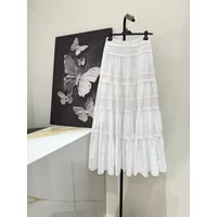 High waisted white lace embroidered patchwork lace women's half skirt elegant vacation casual classic solid color long skirt
