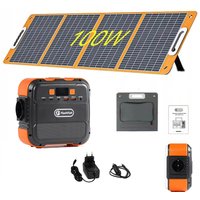97,68Wh Tragbare Powerstation mit 100W faltbarem Solarpanel, 230V EU-Steckdose, 120W AC-Stromversorgung, 240W Spitzenleistung, Powerbank, 26400mAh tragbare Batterie, Solar-Generator mit QC3.0 USB