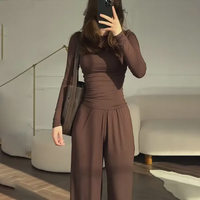 Women's Fashionable round Neck Long Sleeve Elastic Waist Pants Set Casual Style Two-Piece Suit Autumn Collection Trendy Outfit
