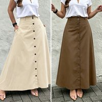 ZANZEA Summer Maxi Long Skirt A-line Buttons Up Overskirts Elegant Women OL Work Skirts Solid Casual Loose Faldas Saia Jupe Robe