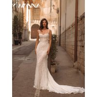 Embroidery Beaded Pearls Lace Wedding Dress Graceful Thin Straps Sweetheart Neck Bridal Gown Customized Dresses For Bride