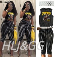 HLJ&GG Fashion Polka Dot Printing Two Piece Sets Women Sleeveless Top And Shorts Outfits Y2K Trend 2pcs Streetwear With Hairband