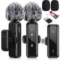 Wireless Lavalier Microphone with Noise Reduction for iPhone Android Phone/Laptop Live Vlog YouTube TikTok Audio Video Recording
