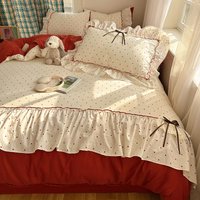 3/4Pcs Bedding Set Korean Princess Polka Dot Bedding Cute Bow Bed Linen 2 Bedroom Cotton Bed Linen With Ruffles Couple Quilt