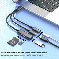 Type C to Dual Type C/USB Multi-functional Adapter Cable Fast Charging Audio Transfer OTG/SD Card Support for Electronics